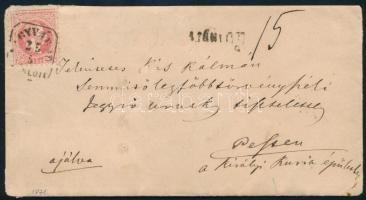 1871 Ajánlott levél 5kr + hátoldali 2x5kr bérmentesítéssel, tartalommal / Registered cover with 3 x 5kr "NAGYVÁRAD / AJÁNLOTT" - "PEST"