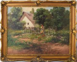 Neogrády László (1896-1962): Hazafelé. Olaj, vászon, jelzett. Dekoratív, kissé sérült fa keretben. 6...