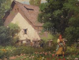 Neogrády László (1896-1962): Hazafelé. Olaj, vászon, jelzett. Dekoratív, kissé sérült fa keretben. 6...