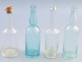 4 darab palack. Magyar, 19. sz. időszakai, hutaüveg, m: 19-22 cm /// Set of 4 Bottles. Hungarian, 19...