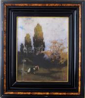 Komáromi Kacz Endre (1880-1969): Lányok a mezőn. Olaj, falemez. Jelezve balra lent. Dekoratív, üvege...