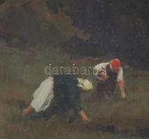 Komáromi Kacz Endre (1880-1969): Lányok a mezőn. Olaj, falemez. Jelezve balra lent. Dekoratív, üvege...