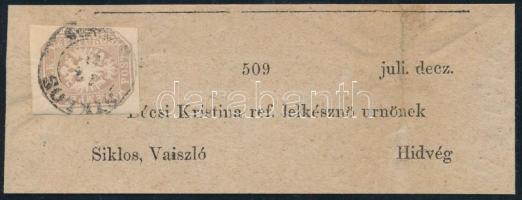 ~1863 Hírlapbélyeg teljes címszalagon / Newspaper stamp on complete wrapper "SIKLÓS"
