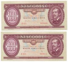1989. 100Ft (2x) egyugrású sorszámokkal "B 411 063609 - B 411 063611" T:XF,VF