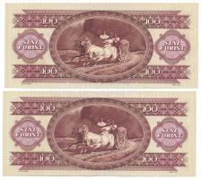 1989. 100Ft (2x) egyugrású sorszámokkal "B 411 063609 - B 411 063611" T:XF,VF