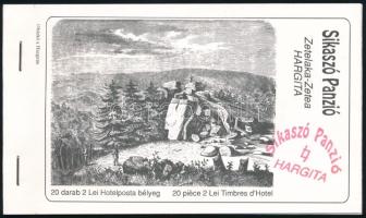 1991 Sikaszó panzió, erdélyi hotelposta bélyegfüzet próbanyomat vágott piros és zöld bélyegekkel, fehér borítóval. Példányszám: 2 füzet. / Hotel post stamp booklet proof with 2 imperforate panes colour green and red, white cover. Issue: 2 pcs.
