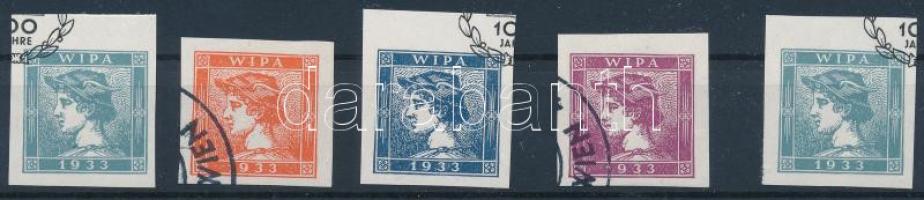 1851 Merkúr Hírlapbélyeg 5 klf. színű utánnyomat az 1933 évi WIPA bélyegkiállításra bélyegjubileumi felülnyomással