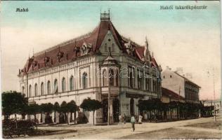 1925 Makó, Takarékpénztár, üzletek. Vasúti Levelezőlapárusítás 644. + "MEZŐHEGYES - KÉTEGYHÁZA 124" vasúti mozgóposta bélyegző (EK)