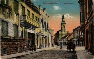 1918 Székesfehérvár, Kossuth utca, üzletek. Vasúti levelezőlapárusítás 20. sz. 1917. (felületi kopás / worn surface)