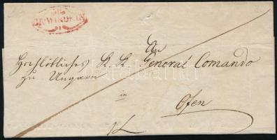1836 Félportós levél / Half paid cover piros / red "GR.WARDEIN" - Ofen