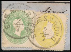 ~1861 2kr yellow + 3kr green on cover "SCHAESSBURG" - "HERMANNSTADT" ~1861 2kr s...