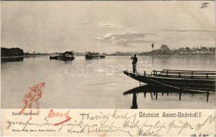 1903 Szentendre, Szent-Endre; Esteli táj részlet, dunai úszó hajómalom. Pálfy János kiadása / Danube with floating ship mill (boat mill)
