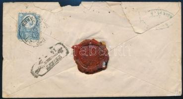 1873 3kr díjjegyes boríték Réznyomat 2kr és a hátoldalon sérült 10kr díjkiegészítéssel ajánlott levé...