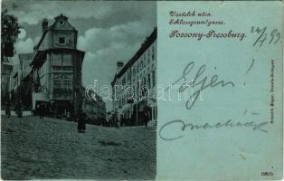 1899 (Vorläufer) Pozsony, Pressburg, Bratislava; Vártelek utca a zsidó negyedben, este holdfényben / Schlossgrundgasse / street in the Jewish district at night in moonlight (kis szakadás / small tear)