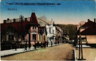1919 Zsolna, Sillein, Zilina; Kossuth Lajos utca. Schwarcz Vilmos kiadása / street view (kopott sarkak / worn corners)