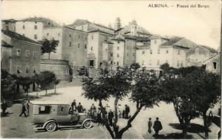 Labin, Albona; Piazza del Borgo / square, autobus (gyűrődés / crease)