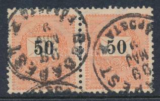 1898 Feketeszámú 50kr pár 12 : 11 3/4 fogazással "BUDAPEST / FŐPOSTA" (16.000)