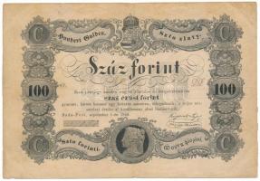1848. 100Ft "Kossuth bankó" "DD 37050" T:F folt, a két középső hajtás találkozásánál apró lyuk / Hungary 1848. 100 Forint "Kossuth banknote", with "DD 37050" C:F spotted, small hole at the junction of the two middle folds Adamo G114, Krause P#S118