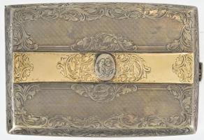 Ezüst (Ag) cigarettatárca, aranyozott sávdíszítéssel, monogramos díszítéssel, jelzett, 160g