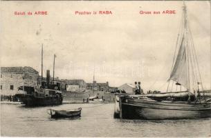 1914 Rab, Arbe; port, steamship, Hotel Bellevue. Ant. Kukulic (EK)