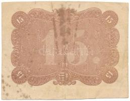 1849. 15kr "Kossuth bankó" előlapon csak alapnyomat, hátlap üres T:F folt, beszakadás / Hungary 1849. 15 Krajczár (Kreuzer) with only basic print on front C:F spotted, tears Adamo G102e, Krause P#S121