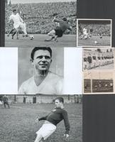 1954 Az Aranycsapattal és Puskás öcsivel kapcsolatos fotók és kiadványok, közte modern előhívások, 6 db, 5×7 és 10×18 cm közötti méretekben