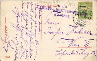 1915 Verőce, Virovitica; Zvonimirow trg / square, shops + "K.u.K. TELEGRAMM- u. BRIEFENZENSURKO...