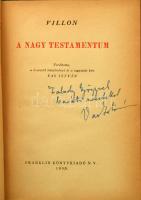 Villon, [Francois]: A nagy testamentum. Ford., a bevezető tanulmányt és a jegyzeteket írta: Vas Istv...