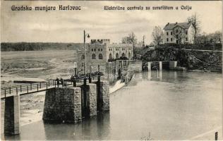 1913 Károlyváros, Karlovac; Gradska munjara, Elektricna centrala sa svratistem u Ozlju / városi villanytelep, elektromos központ, vendégház. L. Reich kiadása / electric power plant, power station, rest house (fl)