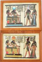 2 darab kézzel festett egyiptomi papíruszkép, keretezve, 17x23 cm