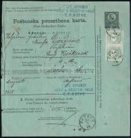 1878 1871-es kétnyelvű 10kr postautalvány Színesszámú 3kr párral, gyöngyjavítással / 1871 bilingual PS-money order with 3kr pair