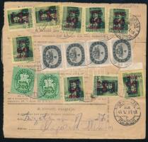 1946 (16. díjszabás) Csomagszállító 17 db bélyeggel + 500AP okmánybélyeggel "SÁRVÁR" - Szi...