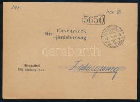 1946 (23. díjszabás) Nyomtatvány 400 billió Pengő készpénzes bérmentesítéssel / Printed matter with cash franking "LESENCETOMAJ" - Zalaegerszeg