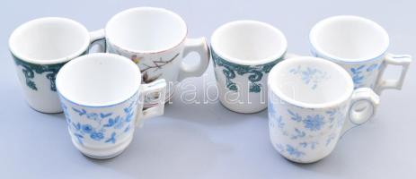 6 darab kávéházi csésze, kopással, 1-1 repedéssel.