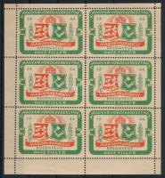 1944 Marosvásárhely közönsége a Magyar Vöröskeresztnek 6 darabos levélzáró kisív, R! / Hungarian Red Cross label minisheet