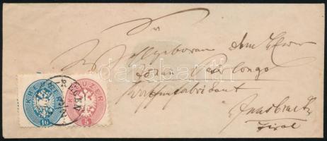 ca 1864 1863 10kr és 1864 5kr ajánlott levélen, a 10kr elfogazva / mixed franking on registered cover "SZÁSZ-RÉGEN"
