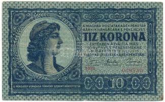 1919. július 15. 10K "1015 039746" T:F erős papír, kisebb kopás / Hungary 15th July 1919. 10 Korona "1015 039746" C:F strong paper, small worn Adamo K12, Krause P#37