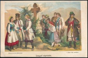 1866 Lengyel népviselet a Képes Világ színezett fametszetes dekoratív melléklete, jó állapotban, 20×...