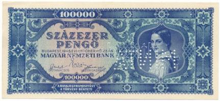 1945. 100.000P kék "M000 000000" sorozattal és sorszámmal hátulról olvasható "MINTA&q...