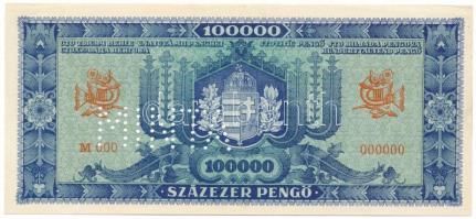 1945. 100.000P kék "M000 000000" sorozattal és sorszámmal hátulról olvasható "MINTA&q...