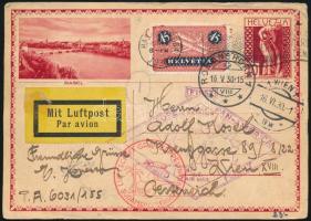 1930 Europe - Pan-America Round Flight, Südamerikafahrt Díjkiegészített díjjegyes levelezőlap Havannában érkeztetve, Bécsbe / PS-card with additional franking, arrival postmark HABANA CUBA, to Vienna