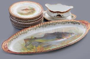 Victoria Austria 13 darabos halszervírozó készlet, jelzett, kopással, 1 sérült darabbal, nagy kínáló h: 52 cm