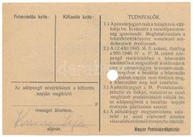 1946. 10.000AP nem kamatozó Pénztárjegy "Másra át nem ruházható" felülbélyegzés, sorszám é...