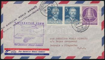 1954 Hamburg-Detroit első repülés levél / first flight cover