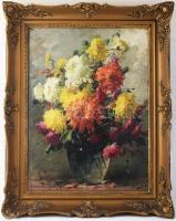 Henczné Deák Adrienne (1890-1956): Csendélet. Olaj, vászon, jelzett. Dekoratív fakeretben. 80x60 cm....