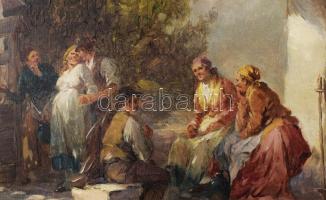 Ács Ágoston (1889-1947): Szerelmesek. Olaj, vászon, jelezve jobbra lent. Dekoratív fakeretben, 60×80...