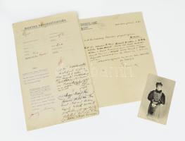 cca 1917, Szemere Huba személyéhez köthető 3 darab papírrégiség: fejléces számlája, Magyar Gazdaszövetség levele, Meszlényi Adrienne színésznő fotója fotólapon