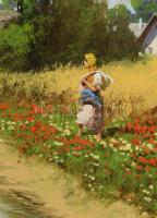 Neogrády László (1896-1962): Lányok pipacsmezőben. Olaj, vászon, jelzett. Vakkereten Erdélyi Emil (B...