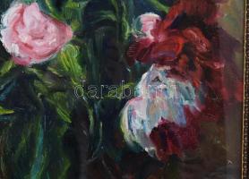 Frank Frigyes (1890-1976): Csendélet. Olaj, vászon, jelezve balra fent. Dekoratív, üvegezett, kissé ...