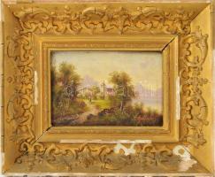 Olvashatatlan jelzéssel, XIX sz. vége/XX. sz. eleje: Hazafelé. Olaj, fatábla. Dekoratív, sérült fakeretben, 13,5x21 cm